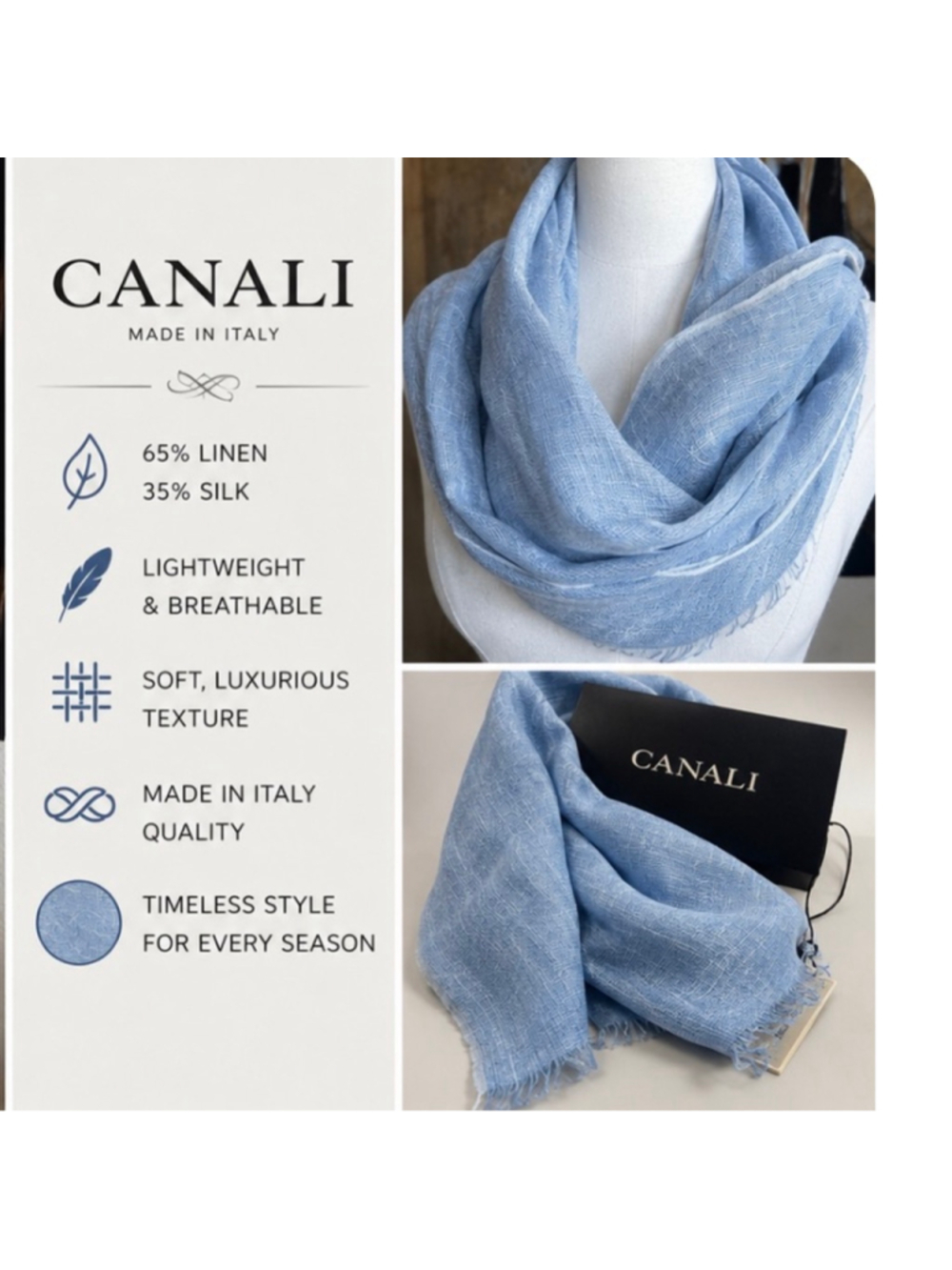 Canali Linen Silk Scarf Blue White NWT